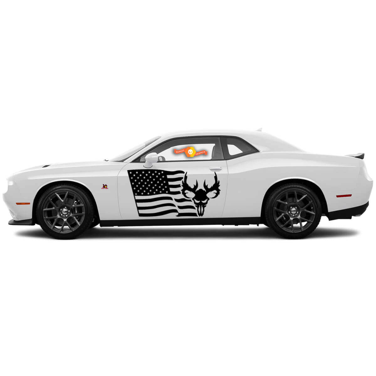 2 côté Dodge Challenger USA drapeau crâne porte côté vinyle décalcomanies graphique autocollant
