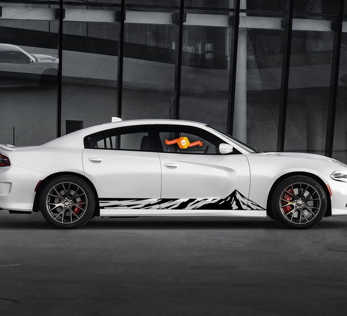 2 côtés Dodge Charger lignes topographiques incurvées montagne Rocker panneau côté vinyle décalcomanies graphique autocollant
