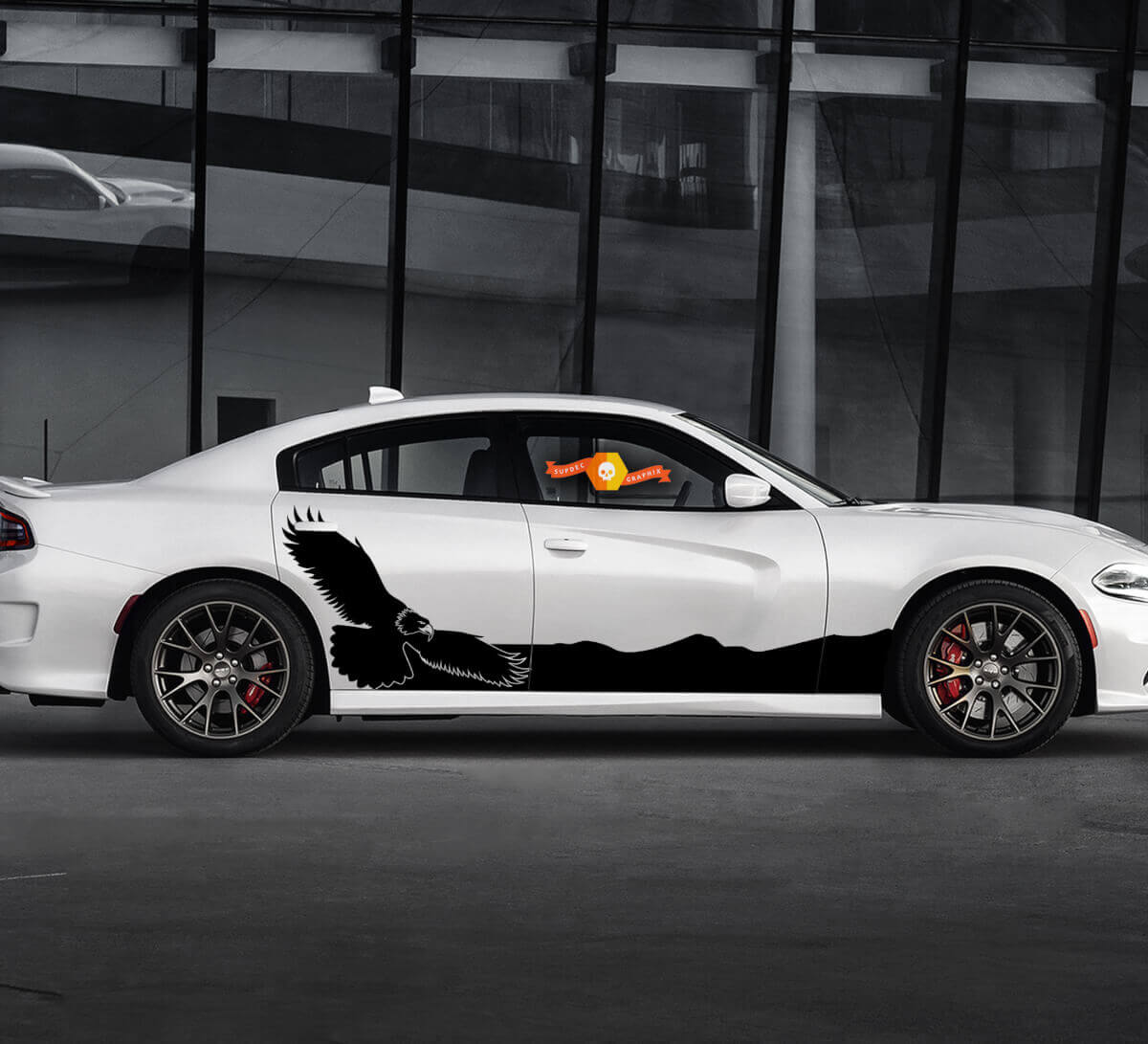 2 Side Dodge Charger Bald Eagle Hawk Rocker Panel Side Vinyl Stickers Graphics Sticker
