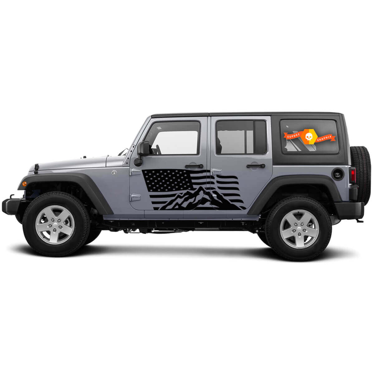 2 côté Jeep Wrangler USA drapeau montagne porte côté vinyle décalcomanies graphique autocollant
