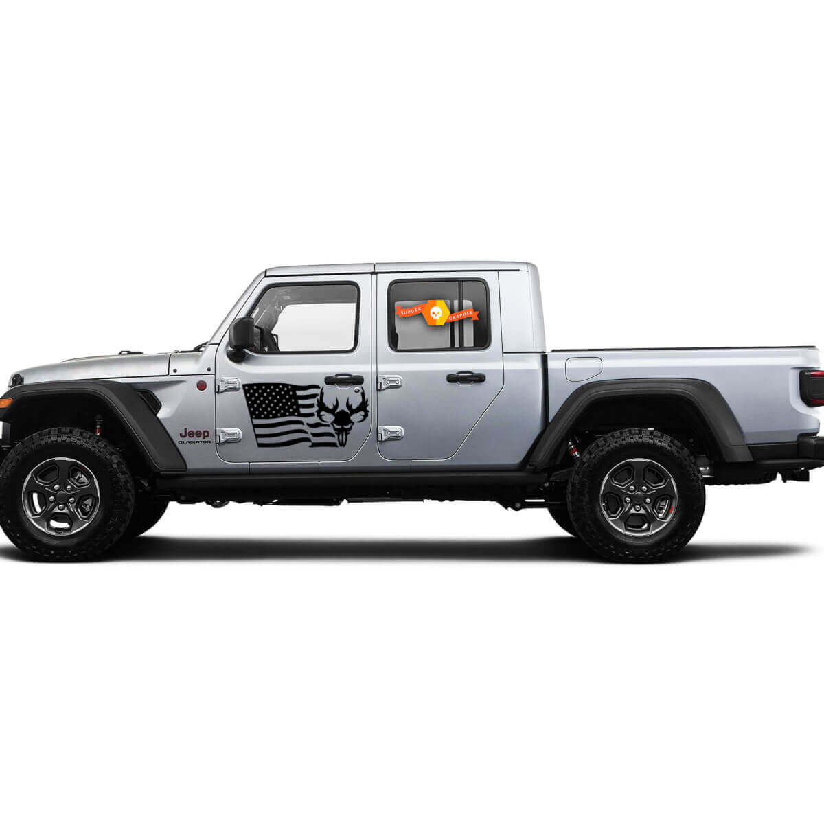 Autocollants vinyle graphiques côtés portes crâne drapeau USA pour Jeep Gladiator