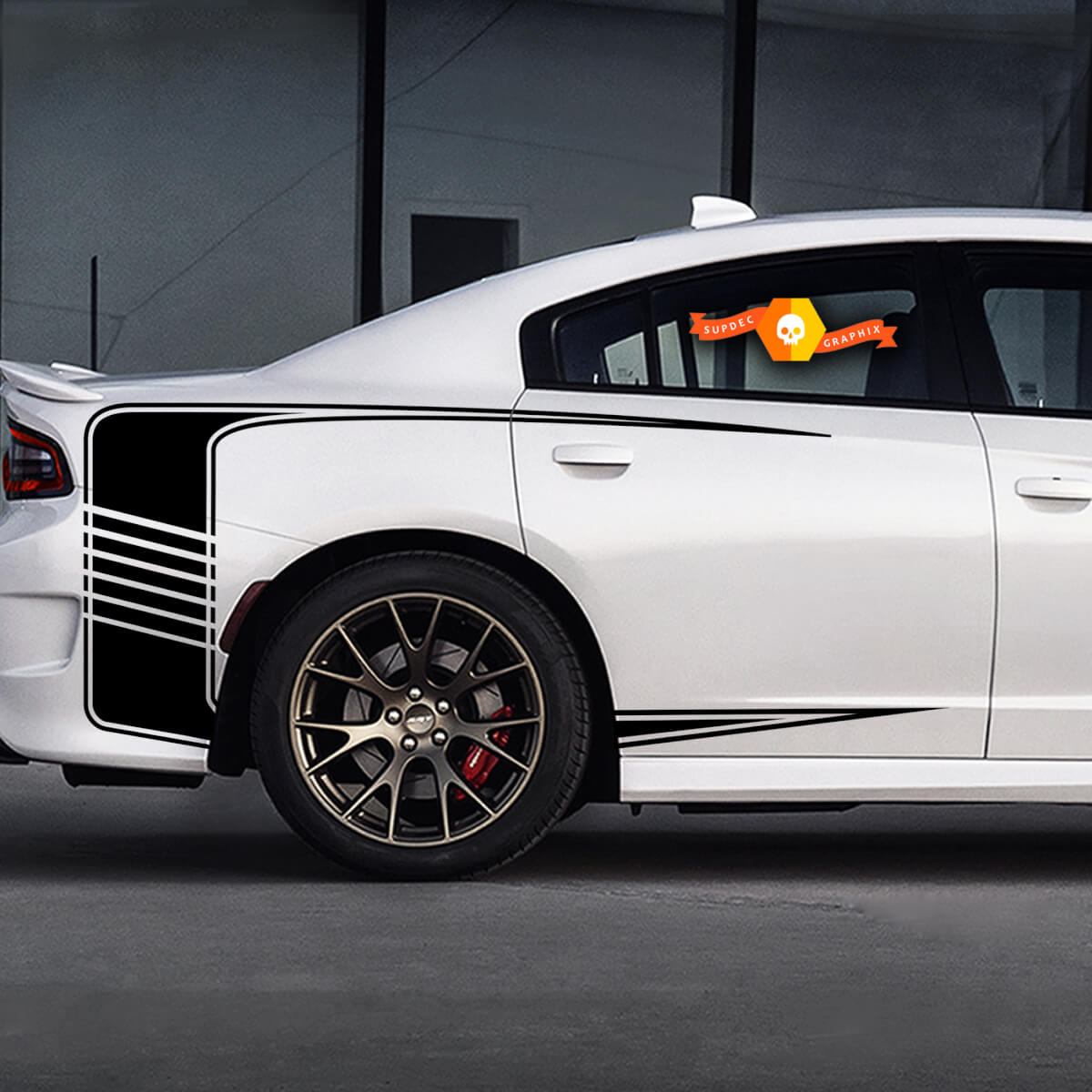 Autocollants latéraux à rayures stroboscopiques inversées pour Dodge Charger 2015 – 2018

