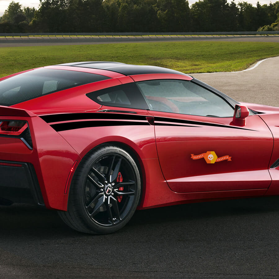 Chevrolet Corvette C7 Rally Racing Double Side Stripes Bodyline Autocollants arrière Décalcomanies

