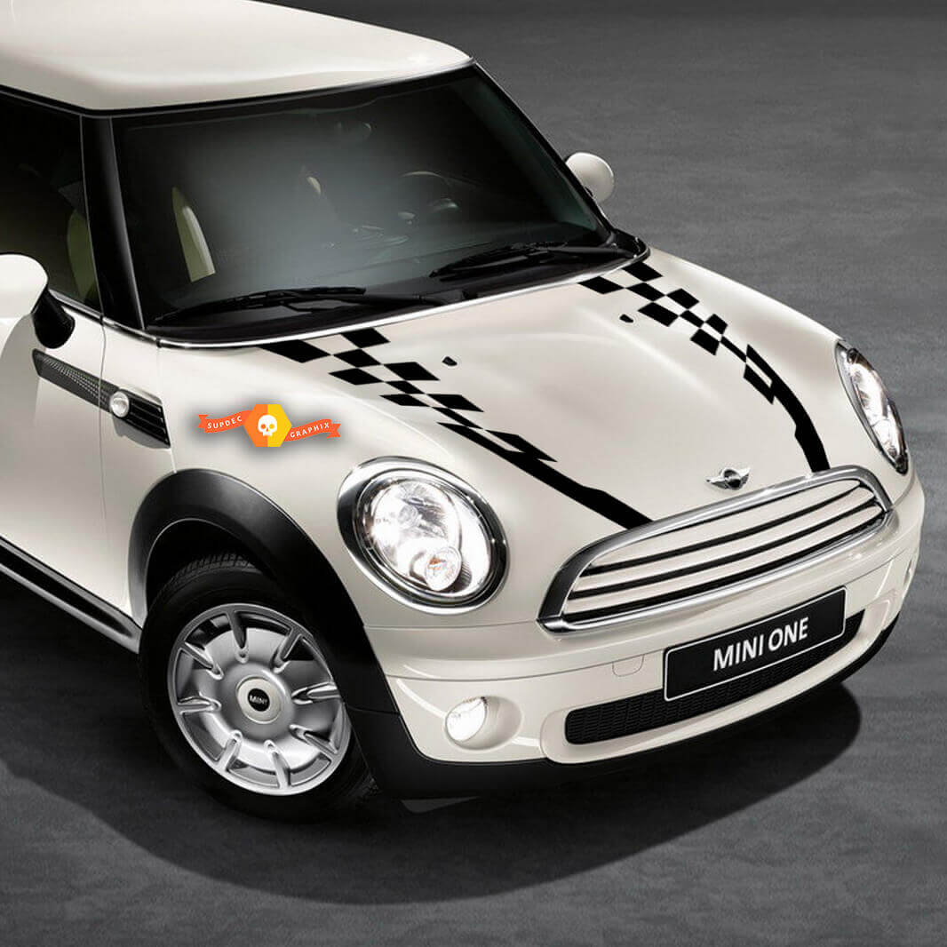 Autocollants en vinyle à rayures damier de capot de course pour Mini Cooper 2007-2021
