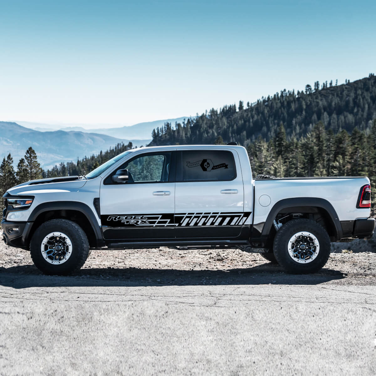 Nouvelle paire Dodge Rebel TRX 2021 + bande latérale de porte Grunge camion vinyle autocollant autocollant graphique
