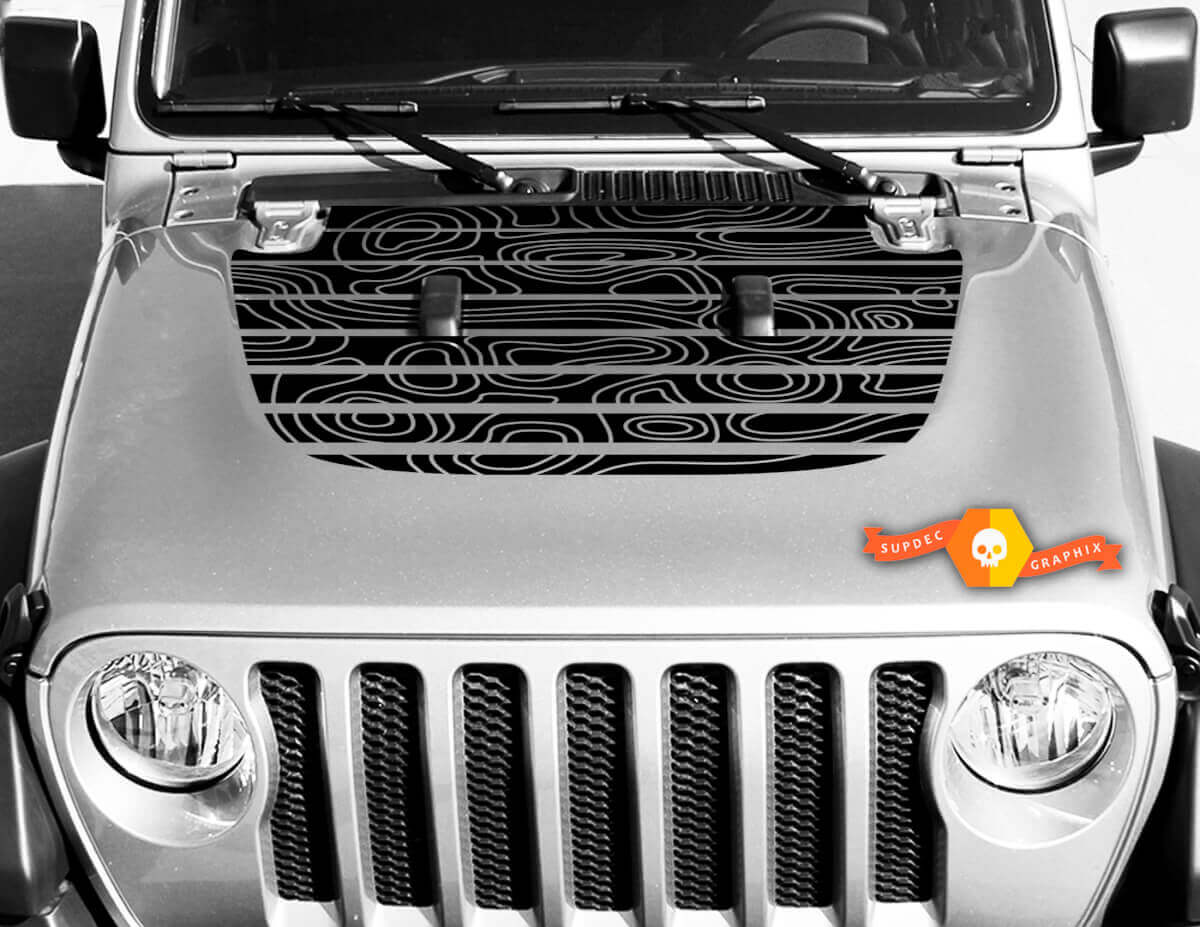 Jeep Hood Vinyl Skull Blackout Topographic Map Sticker Sticker Wrangler
