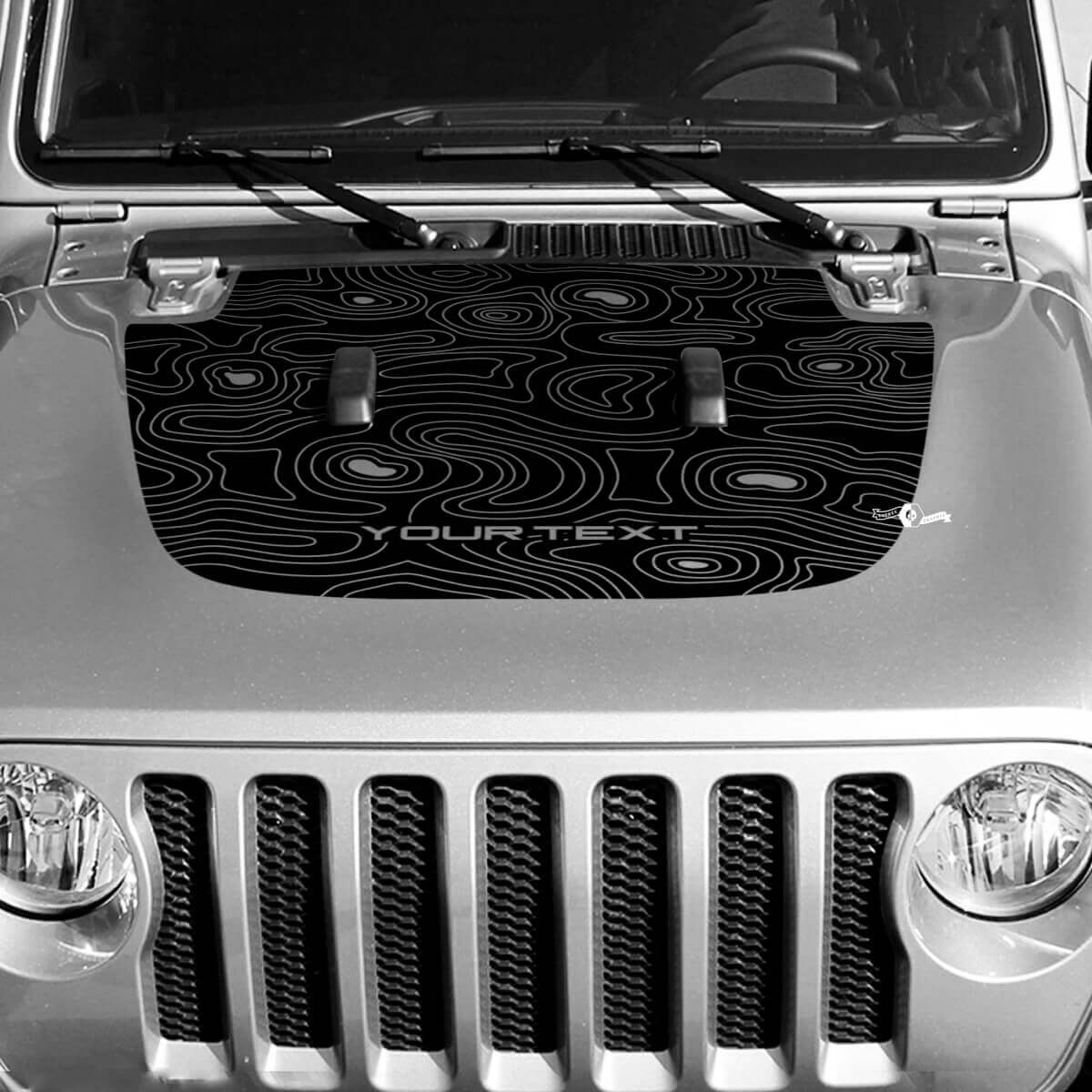 Autocollant Vinyle Décalque Topographique Noir pour Capot Texte Personnalisé pour Jeep Wrangler