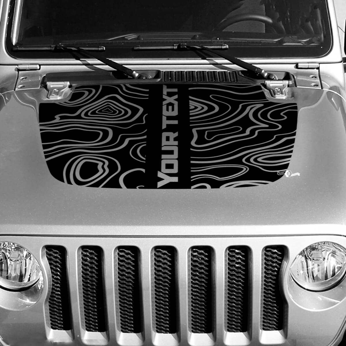 Autocollant Décalque Vinyle Carte Topographique Noir pour Capot Texte Central Personnalisé pour Jeep Wrangler