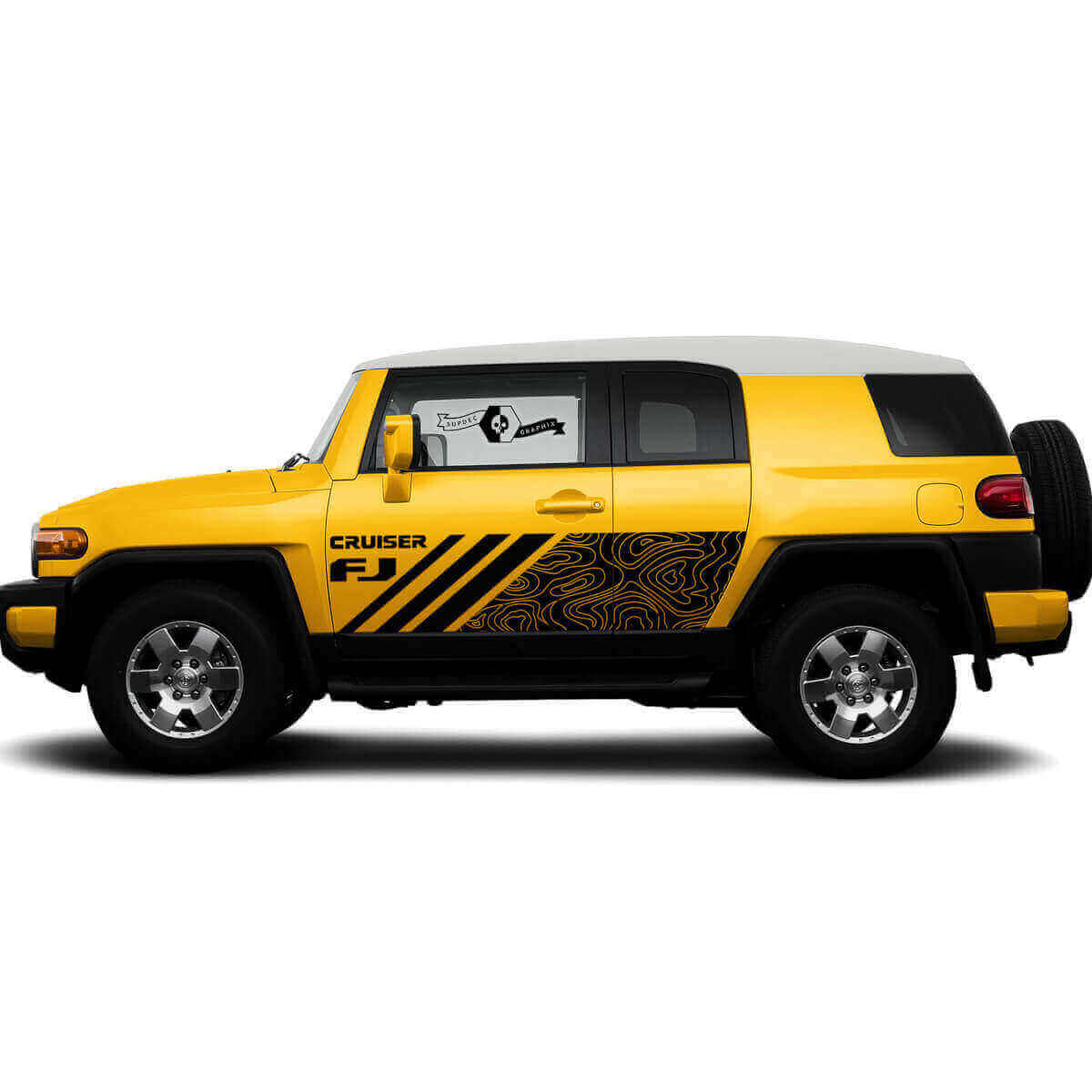 Autocollant vinyle décoratif pour porte latérale style carte topographique pour Toyota FJ Cruiser