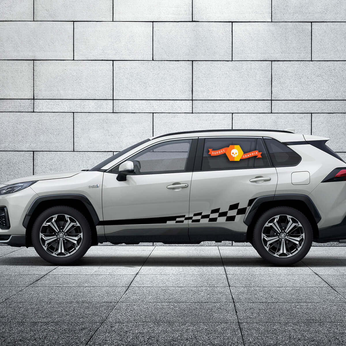 Autocollant vinyle latéral à rayures style damier pour Toyota RAV4 2019-2025