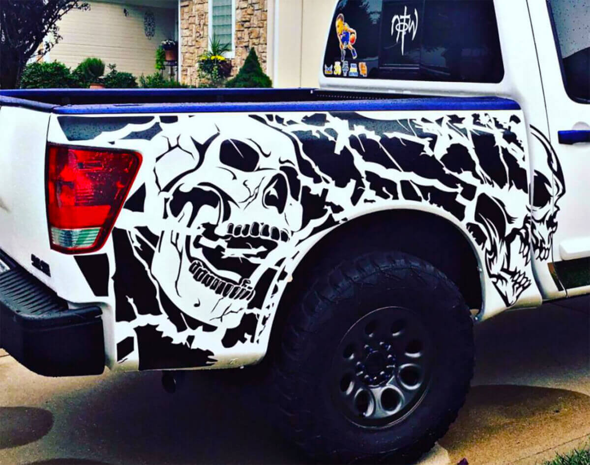 2 Autocollants vinyle Skull Splash Wrap Strobe Off-Road BedSide Side pour Nissan TITAN
