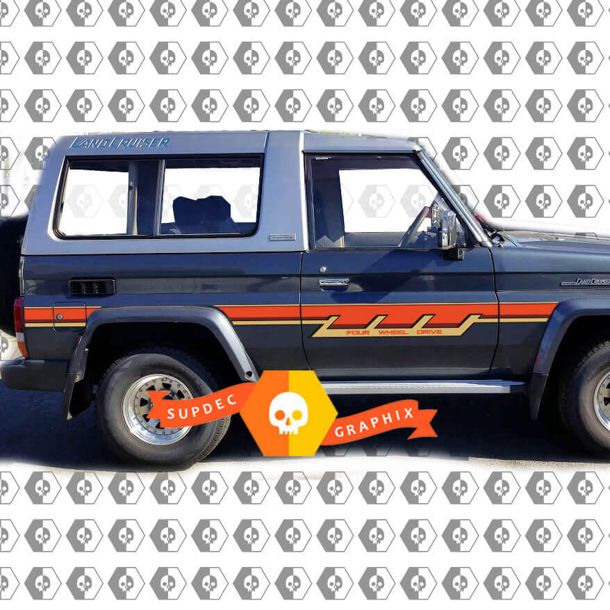 Kit d'autocollants vinyle de bandes latérales rétro pour Toyota Land Cruiser BJ73R série 70