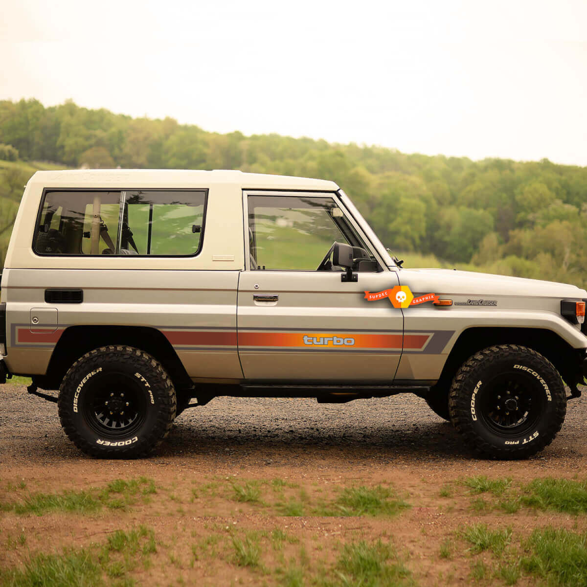 Autocollants de bandes de bas de caisse rétro vintage pour Toyota Land Cruiser de 1989
