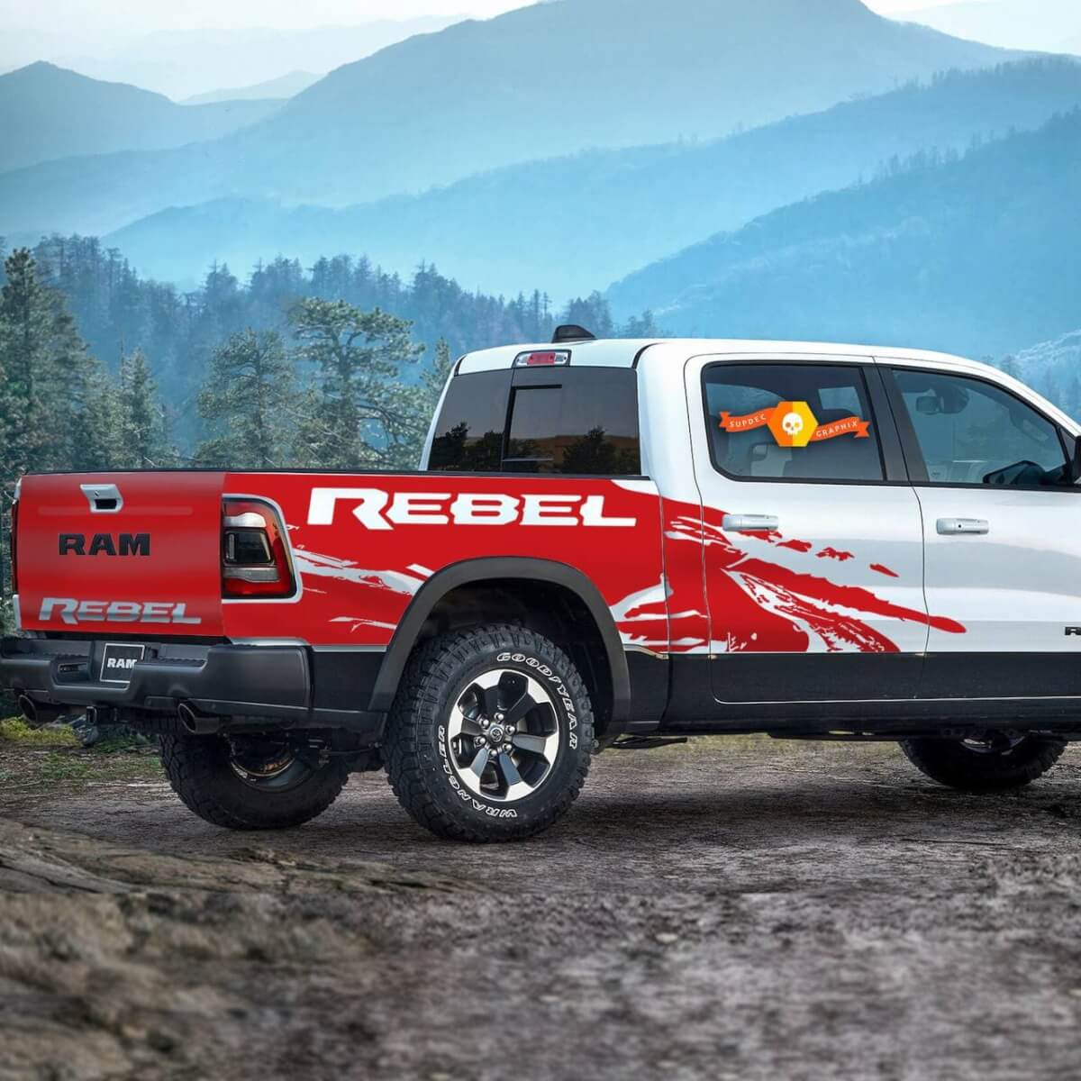 Dodge Ram Rebel Splash Ram DT Modèle 2019 Logo grunge Vinyl Décalque graphique camo camo