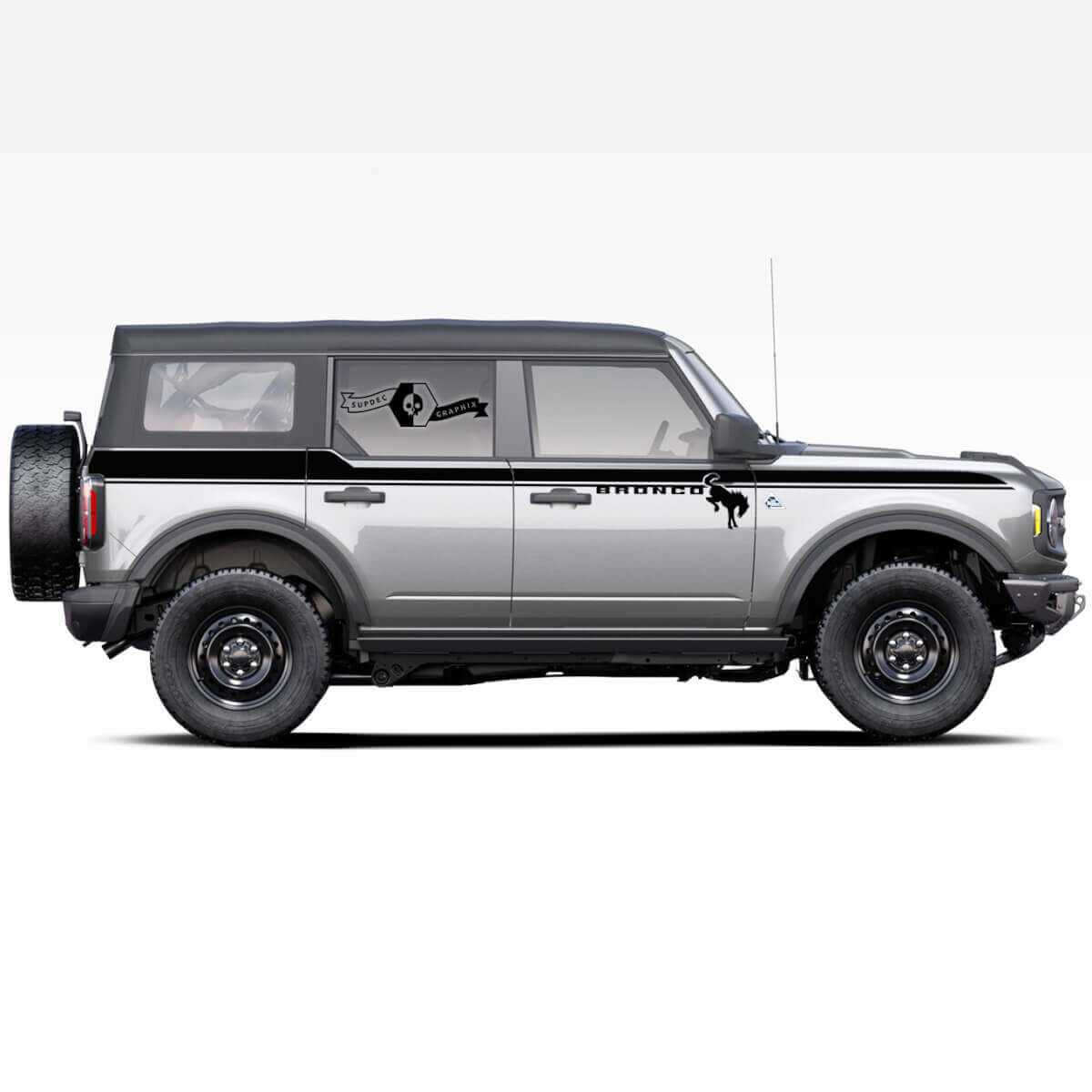 Paire de portes Bronco avec logo de ligne d'accentuation vers le haut cheval étalon Badlands Autocollants de bandes latérales pour Ford Bronco 2021
