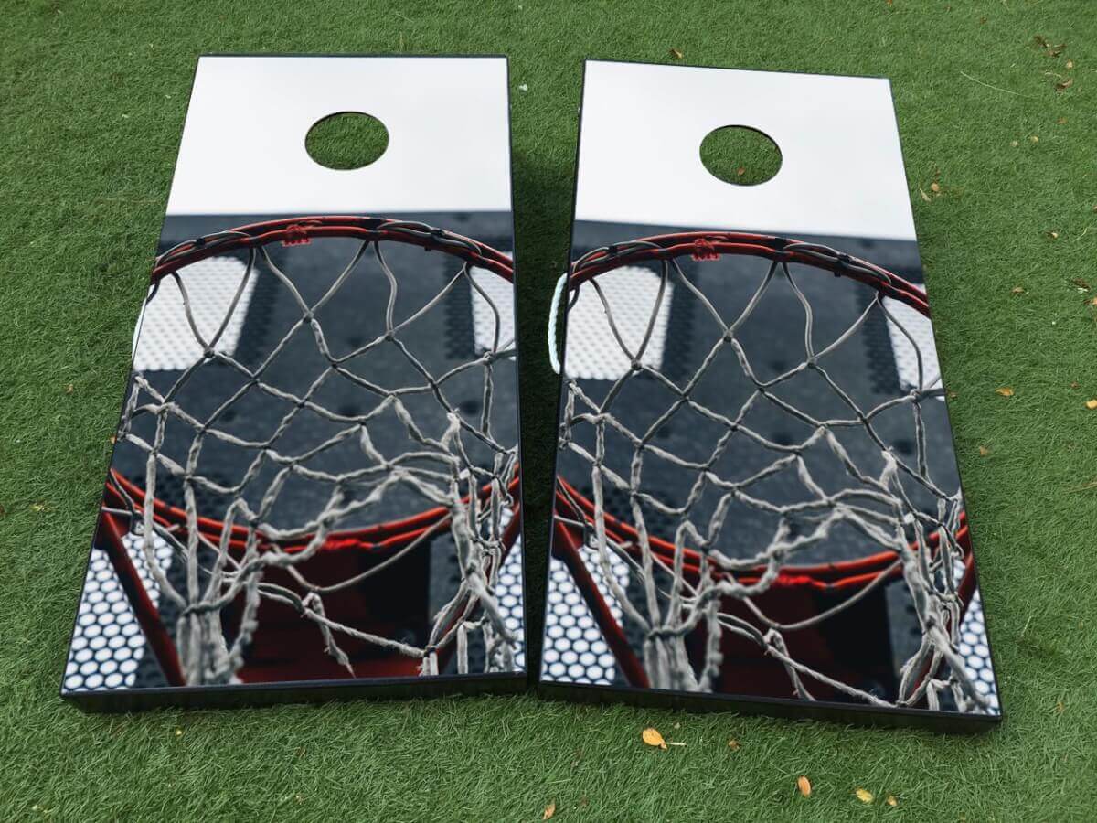 Kit d'autocollants en vinyle pour panneau de cornhole à motif de panier de basketball