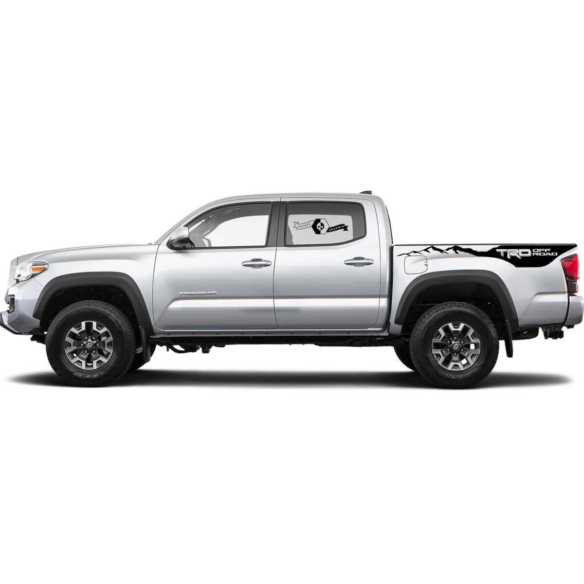 2X Autocollants en vinyle pour côtés de benne de camion Tacoma Toyota TRD Off Road avec des montagnes
