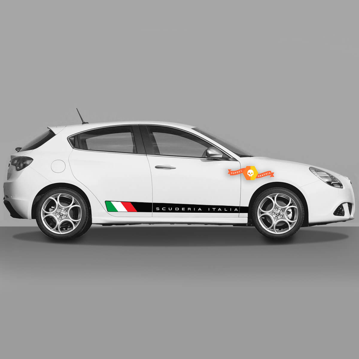 2x Par défaut Drapeau Italien Couleurs Portes Panneau de rocker Décalque Convient à Alfa Romeo Giulietta Decals Vinyle graphiques Scuderia