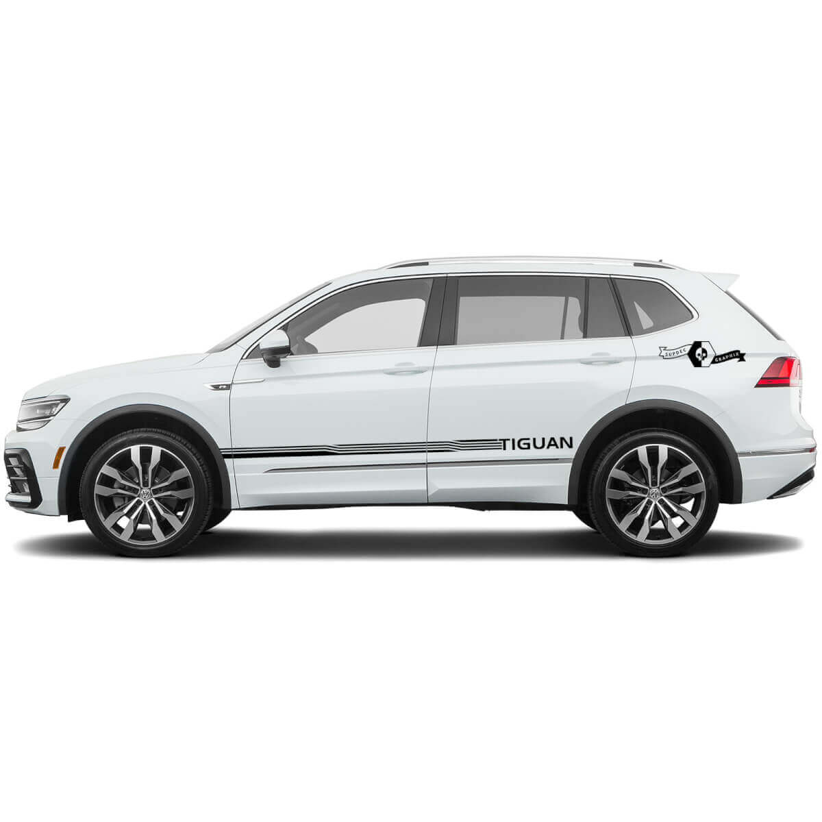 Volkswagen TIGUAN 2x Bandes Latérales Autocollant de Carrosserie Vinyle Autocollants Lignes Légèrement Courbées
