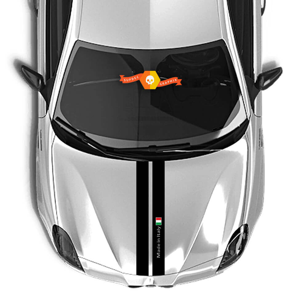 Autocollant capot Alfa Romeo paire drapeau Italie deux lignes noires 2021 Autocollant Vinyle
