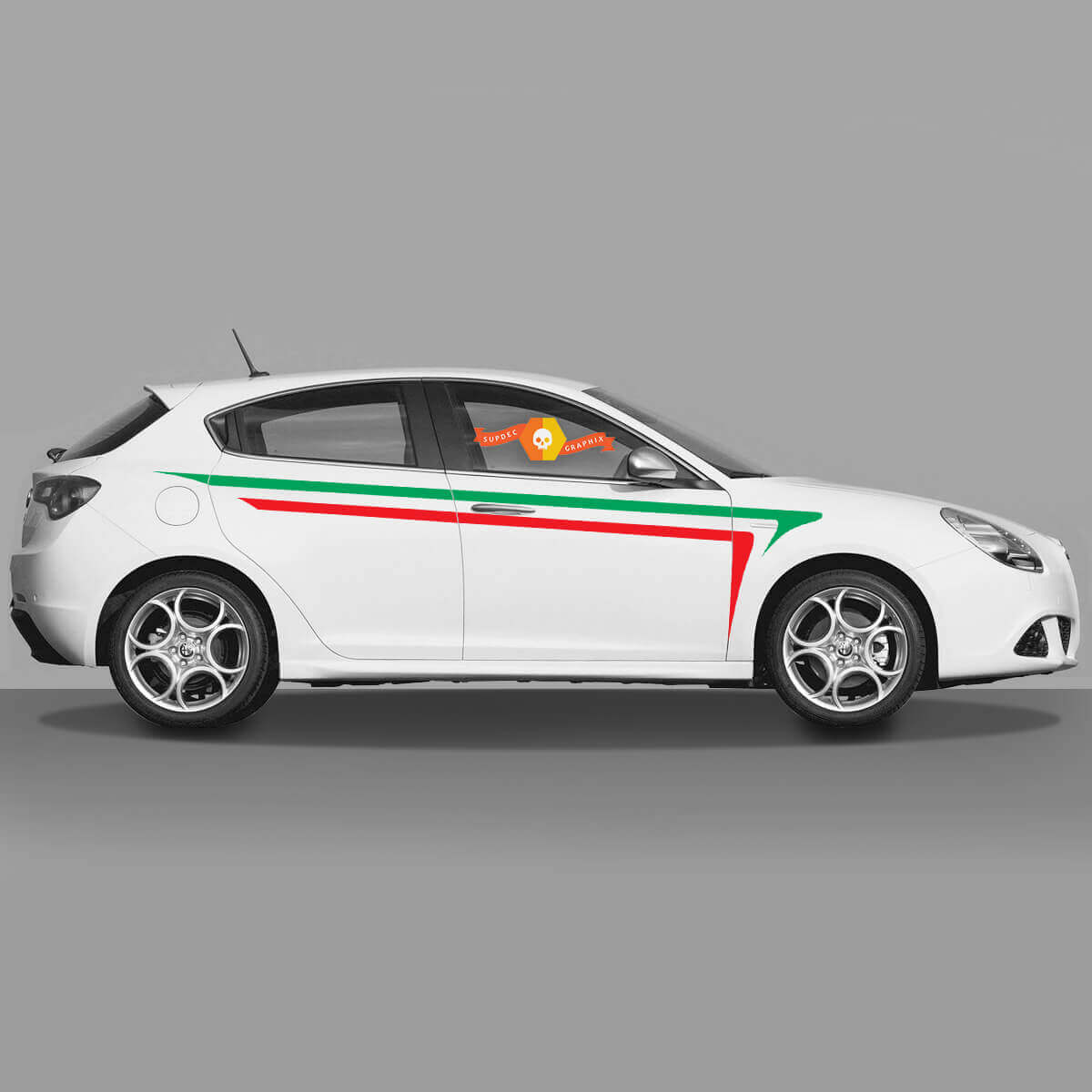 Paire d'autocollants en vinyle pour Alfa Romeo Giulietta - Drapeau italien sur les portes 2021
