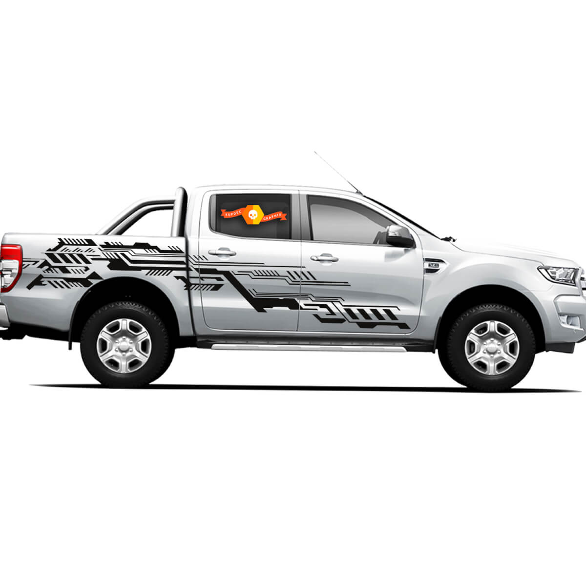 Paire de décalcomanies en vinyle autocollants 4X4 Tacoma Toyota TRD hors route camion portes latérales Cyberpunk lignes Chaos nouveau
