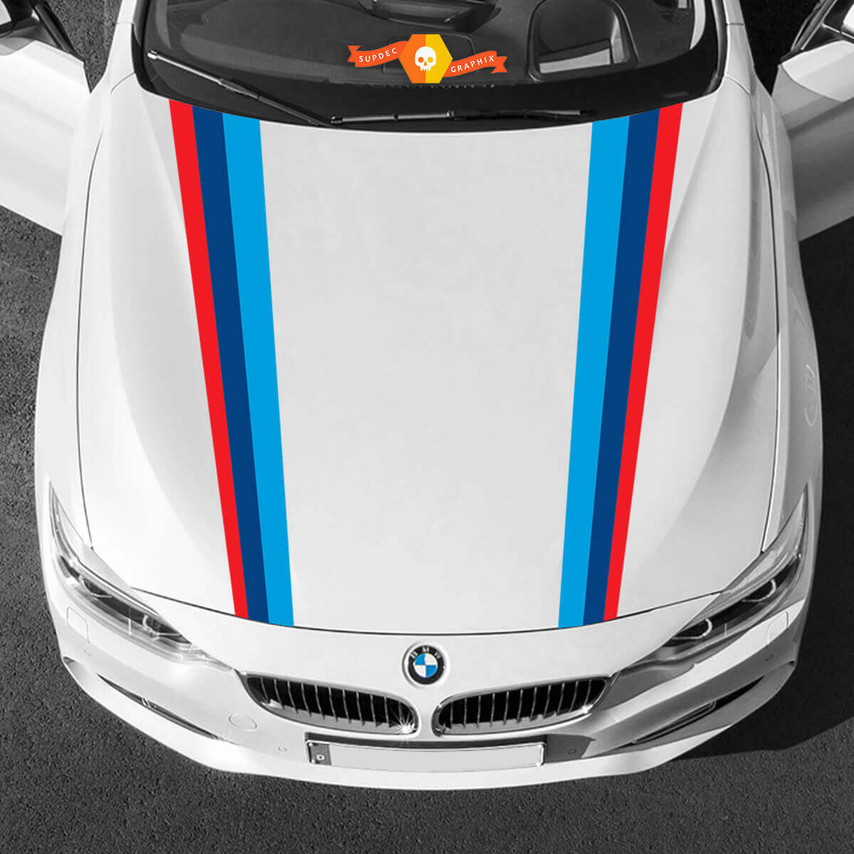 Les deux bandes de capot M couleurs pour BMW toutes générations et modèles
