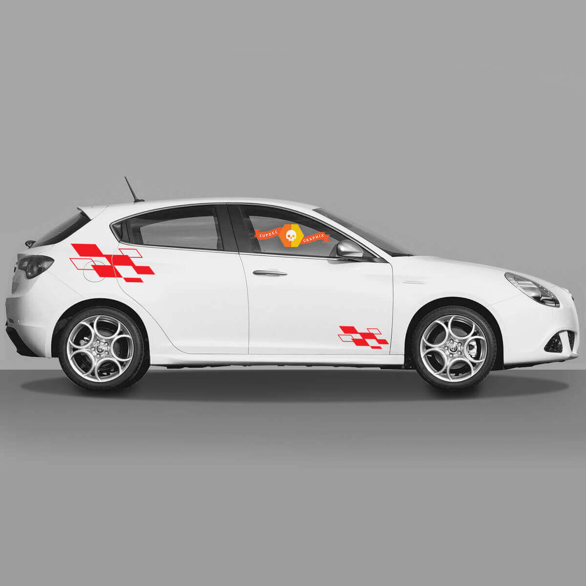 Paire d'autocollants vinyle Alfa Romeo drapeau à damier diamants rouges sur les bords 2022
