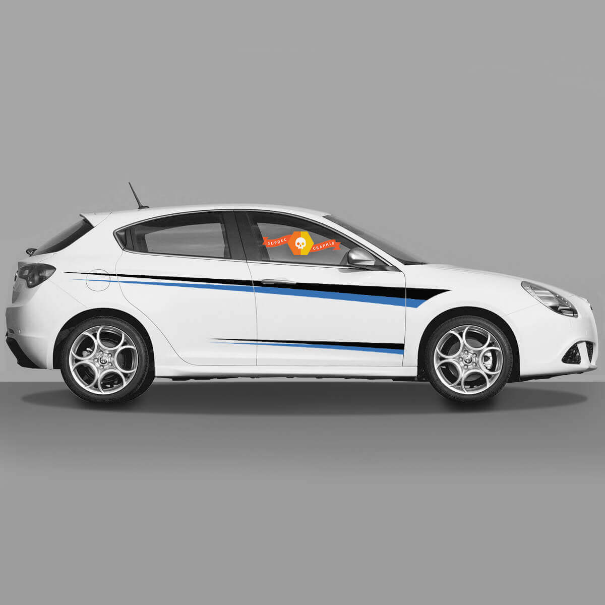 Paire d'autocollants en vinyle Stickers latéraux Alfa Romeo en noir et bleu nouvelle couleur 2022
