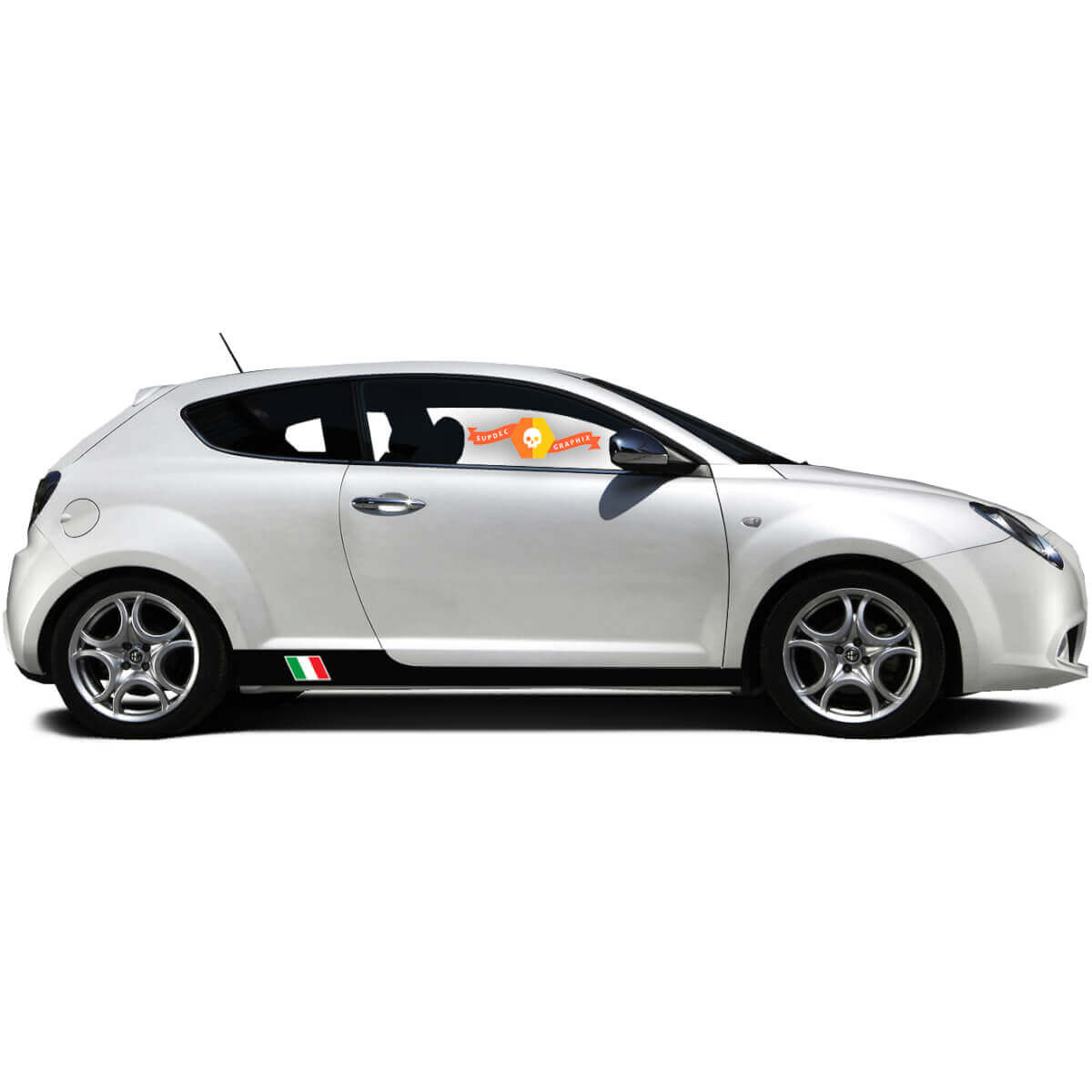 Paire d'autocollants vinyle graphiques latéraux Stickers Alfa Romeo Rocker Panel MITO drapeau Italie gauche 2022
