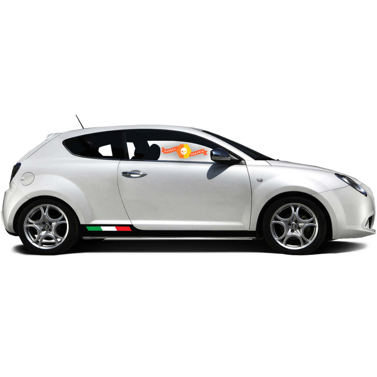 Paire d'autocollants en vinyle, stickers graphiques latéraux Alfa Romeo Rocker Panel MITO drapeau italien gauche aplati 2022
