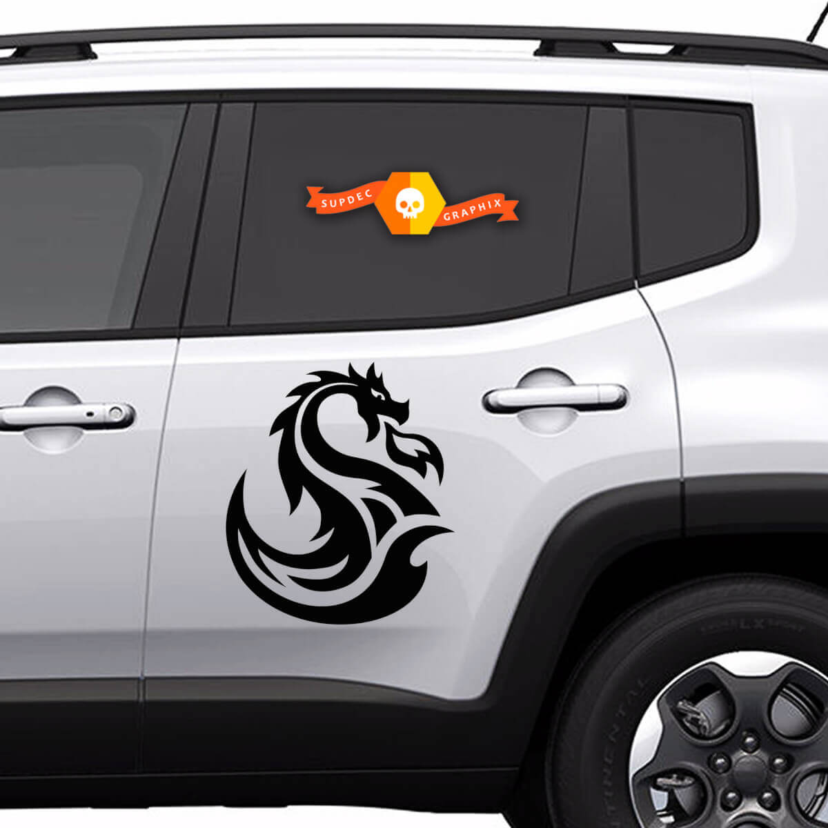 Paire d'autocollants en vinyle, stickers graphiques latéraux Jeep Renegade silhouette de dragon Nouveau 2022
