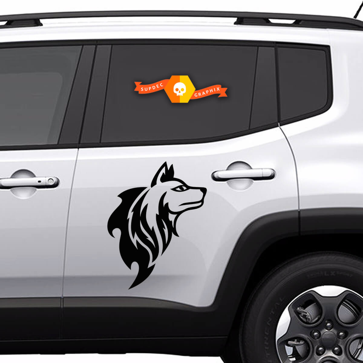 Autocollant en vinyle silhouette de chien style tribal latéral pour Jeep Renegade