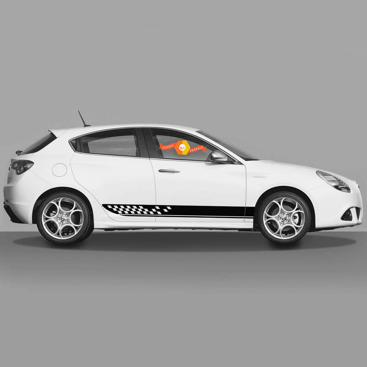Autocollant Vinyle Latéral à Rayures à Damier pour Alfa Romeo Giulia