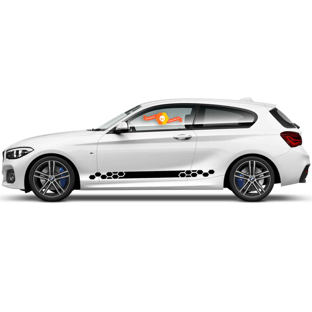 Paire d'autocollants graphiques en vinyle pour bas de caisse latéraux pour BMW Série 1 2015 en nid d'abeille
