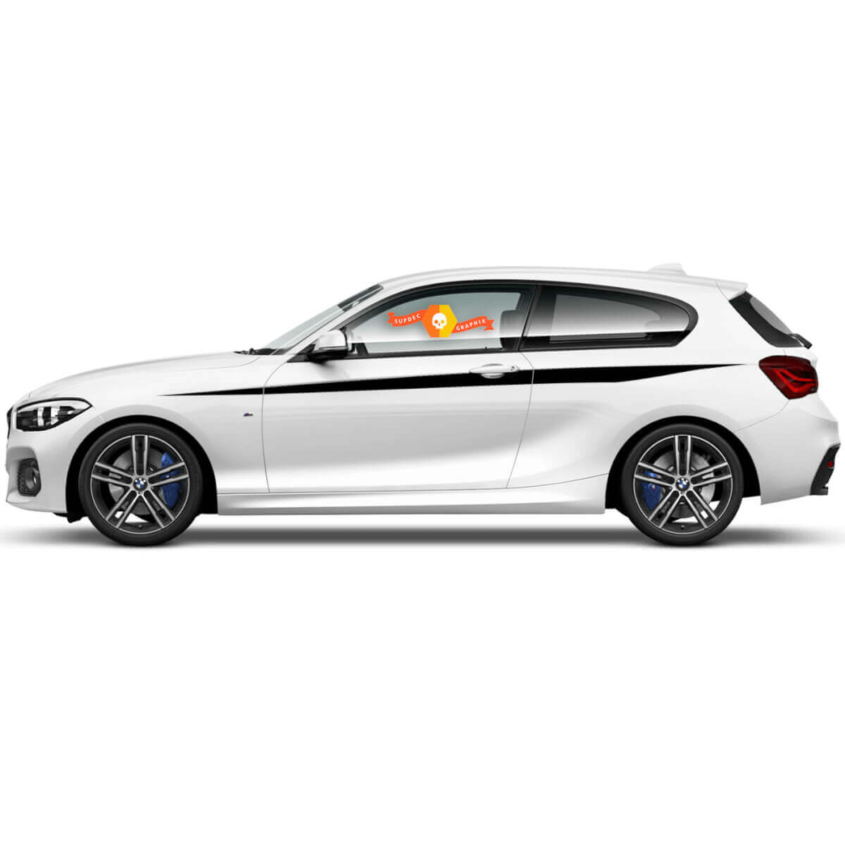 Paire d'autocollants graphiques en vinyle pour les côtés de la BMW Série 1 2015 noir découpé
