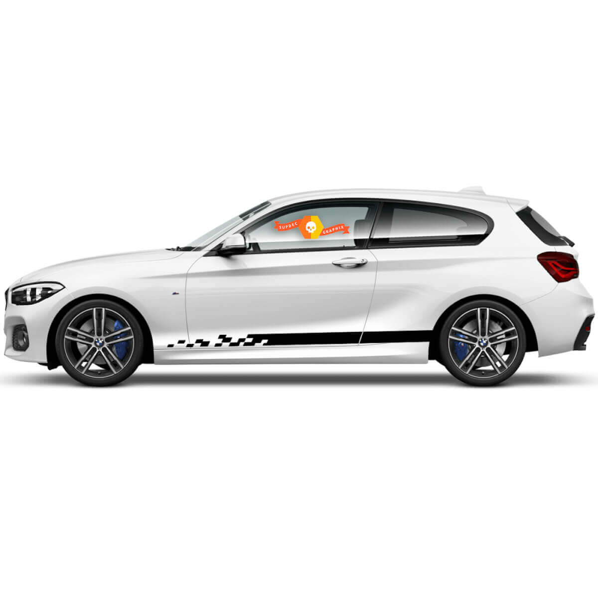 Paire de décalcomanies en vinyle autocollant graphique pour panneau latéral de BMW Série 1 2015, motif noir effondré
