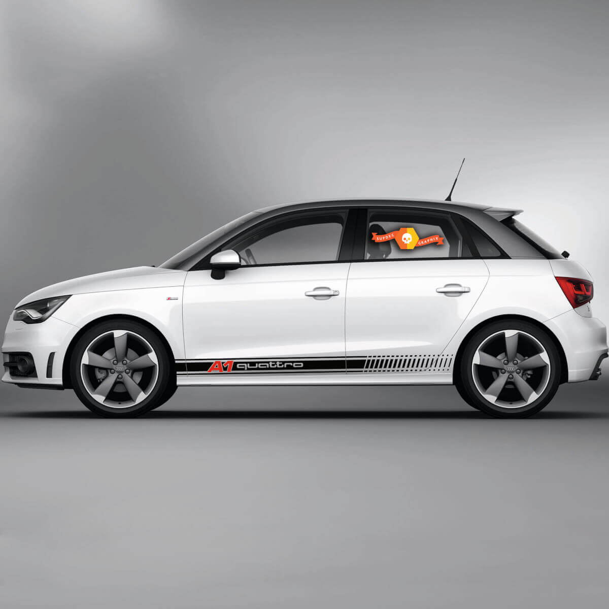 2x Autocollants en vinyle Stickers graphiques Audi A1 Bande de course Quattro pour bas de caisse 2022
