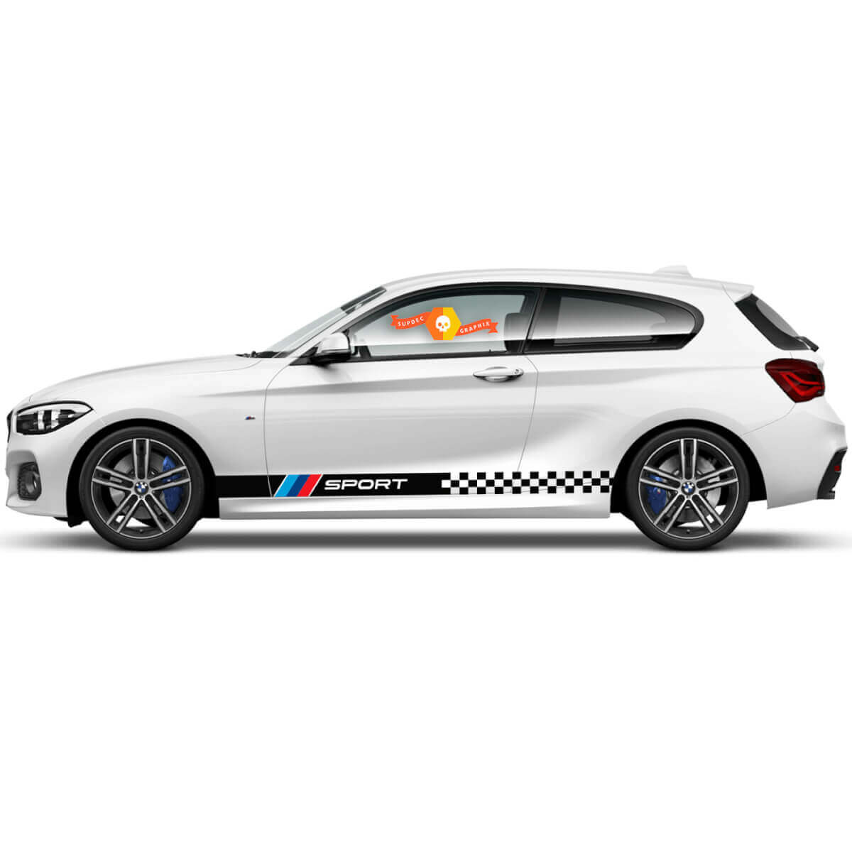 Paire d'autocollants en vinyle Graphiques Stickers côté bmw 1 série 2015 Bas de caisse Course drapeau à damier Sport 2022
