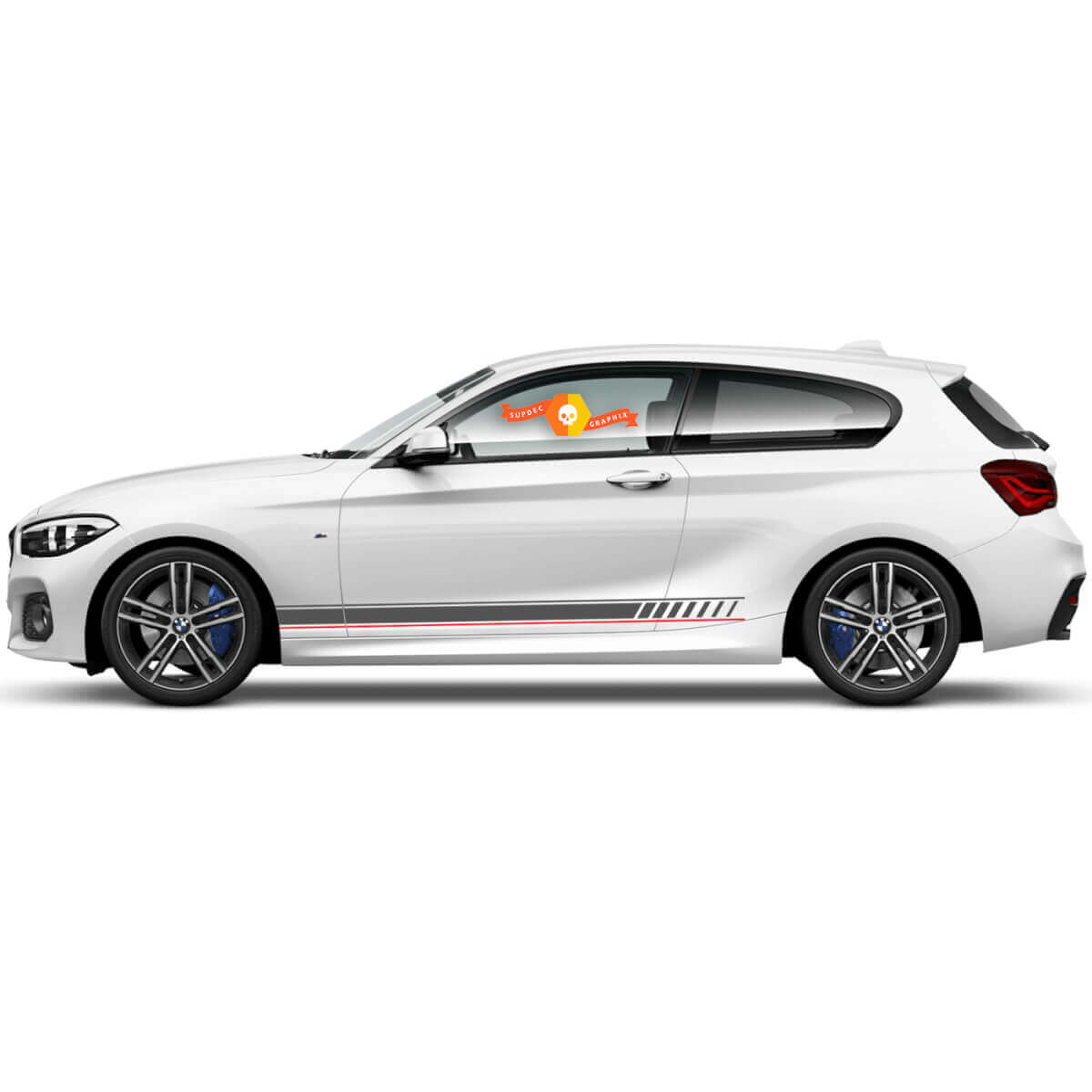 2x Autocollants en vinyle Stickers graphiques côté BMW Série 1 2015 style Racing gris panneau de bas de caisse
