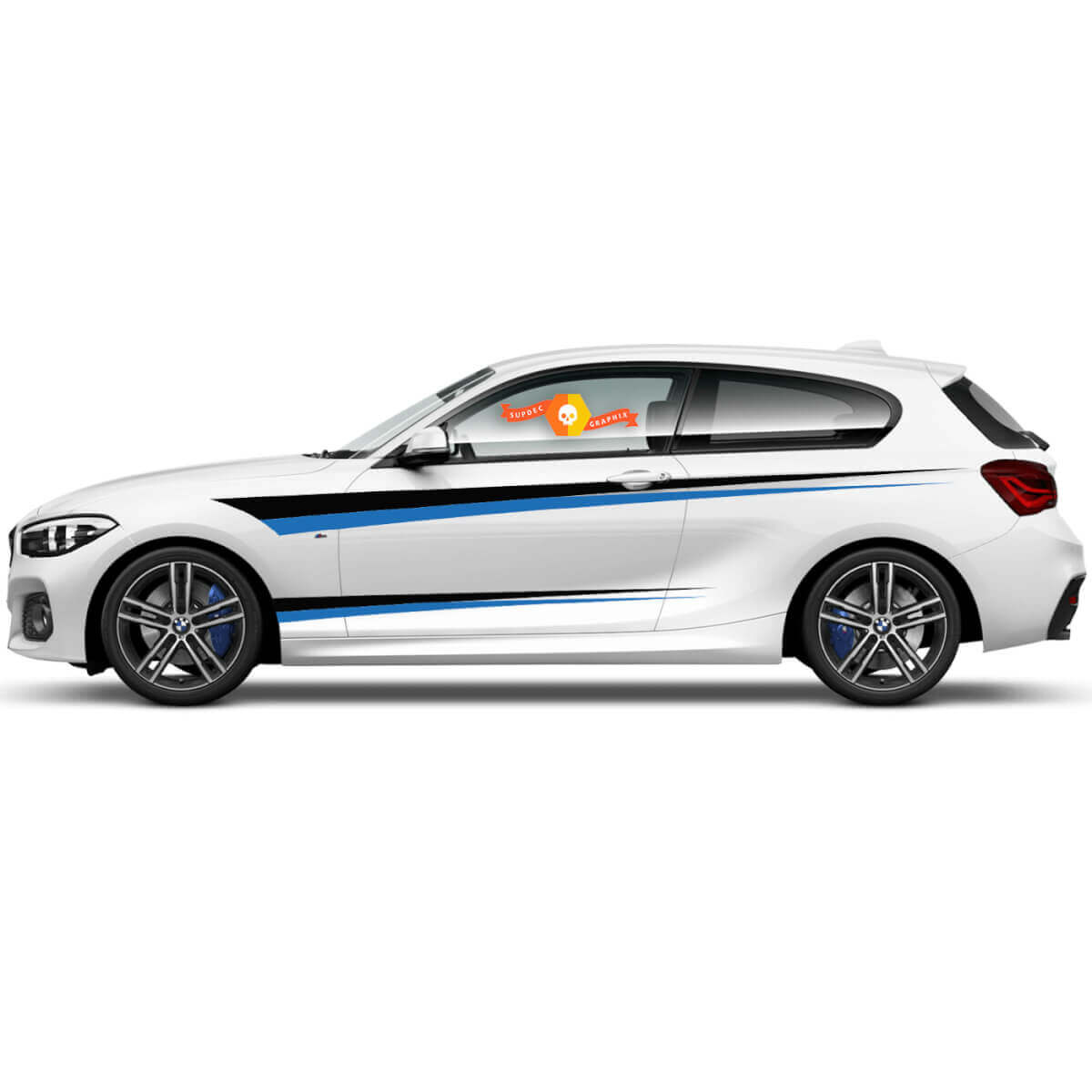2 x Autocollants en vinyle Stickers graphiques côté bmw 1 série 2015 bandes droites de porte
