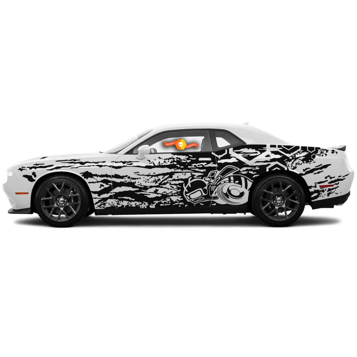 Paire de décalcomanies latérales hexagonales Super Bee Grunge pour portes de Dodge Challenger ou Charger