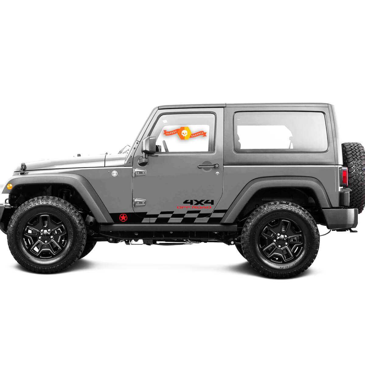 2 New Jeep Decal Sticker Two Colors Army Star Rocker Panel 4x4 Off-Road Checkered Flag Graphics Decals Wrangler