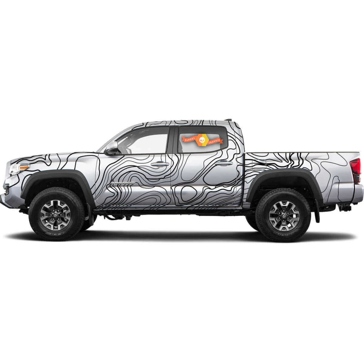 Kit d'autocollants vinyle pour carrosserie complète avec graphique de carte topographique pour Toyota Tacoma