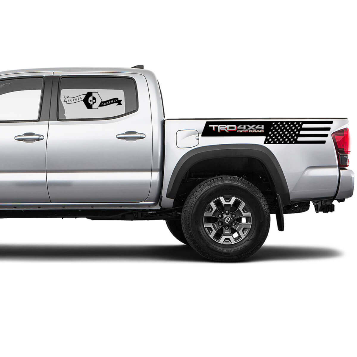 2 Tacoma 2 couleurs côté lit Drapeau américain TRD 4x4 Hors route Autocollants vinyle Kit pour Toyota Tacoma
