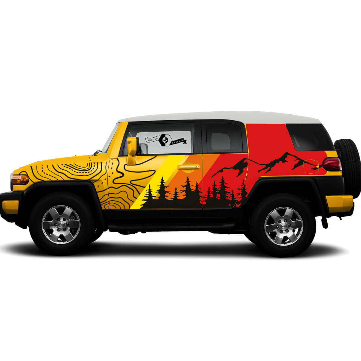 Autocollant Vinyle Latéral Intégral Style Vintage Montagnes Pour Toyota FJ Cruiser