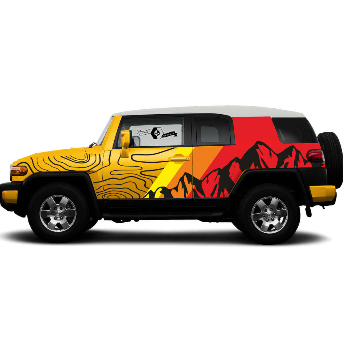 Kit d'autocollants en vinyle corps complet vintage carte de contour de montagnes pour Toyota FJ Cruiser