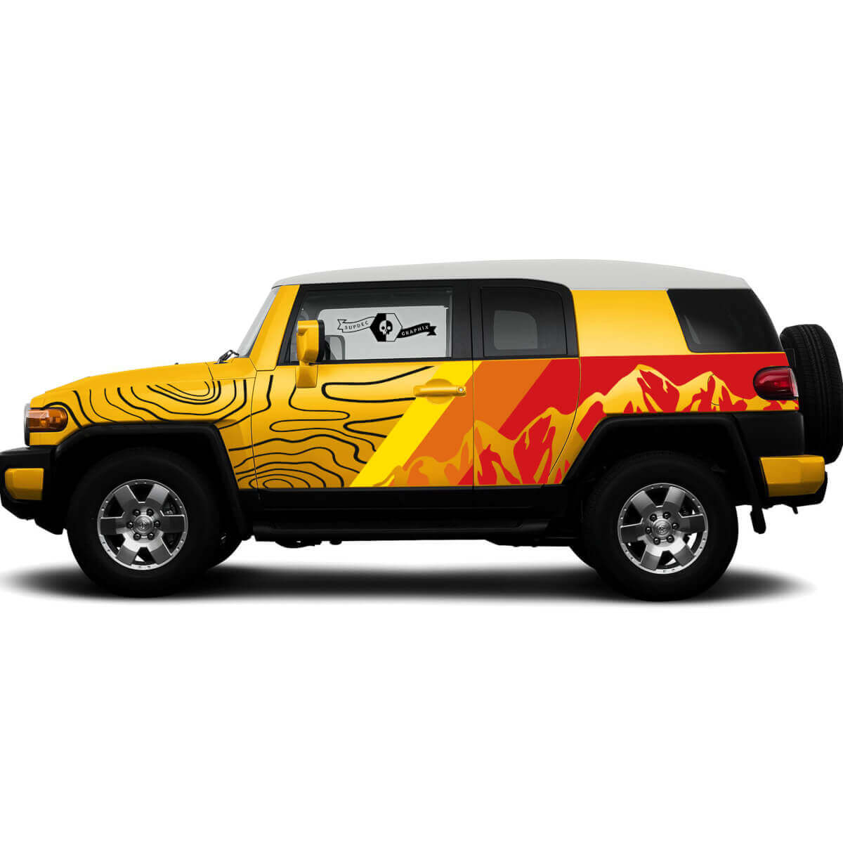 Autocollant Vinyle Corps Entier Carte Contour des Montagnes Pour Toyota FJ Cruiser