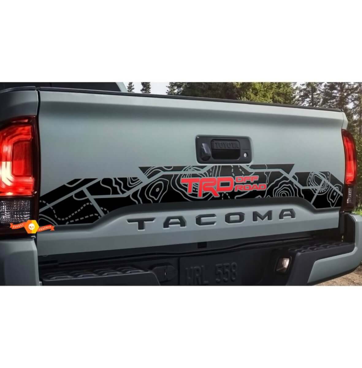 Autocollant Vinyle Carte Topographique Style TRD pour Hayon Toyota Tacoma 2016-2021