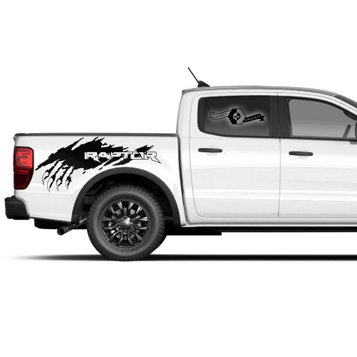 Paire de graphiques autocollants modernes pour le logo de griffes de rayure Ford F150 Raptor 2022 sur le côté du lit
